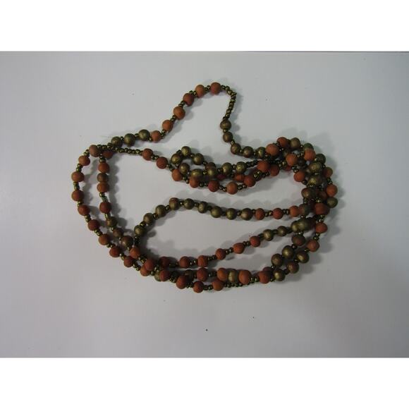 Rust/Orange Gold Tone Necklace 60" Boho Whimsical Cottagecore Hippie VTG - Picture 4 of 4